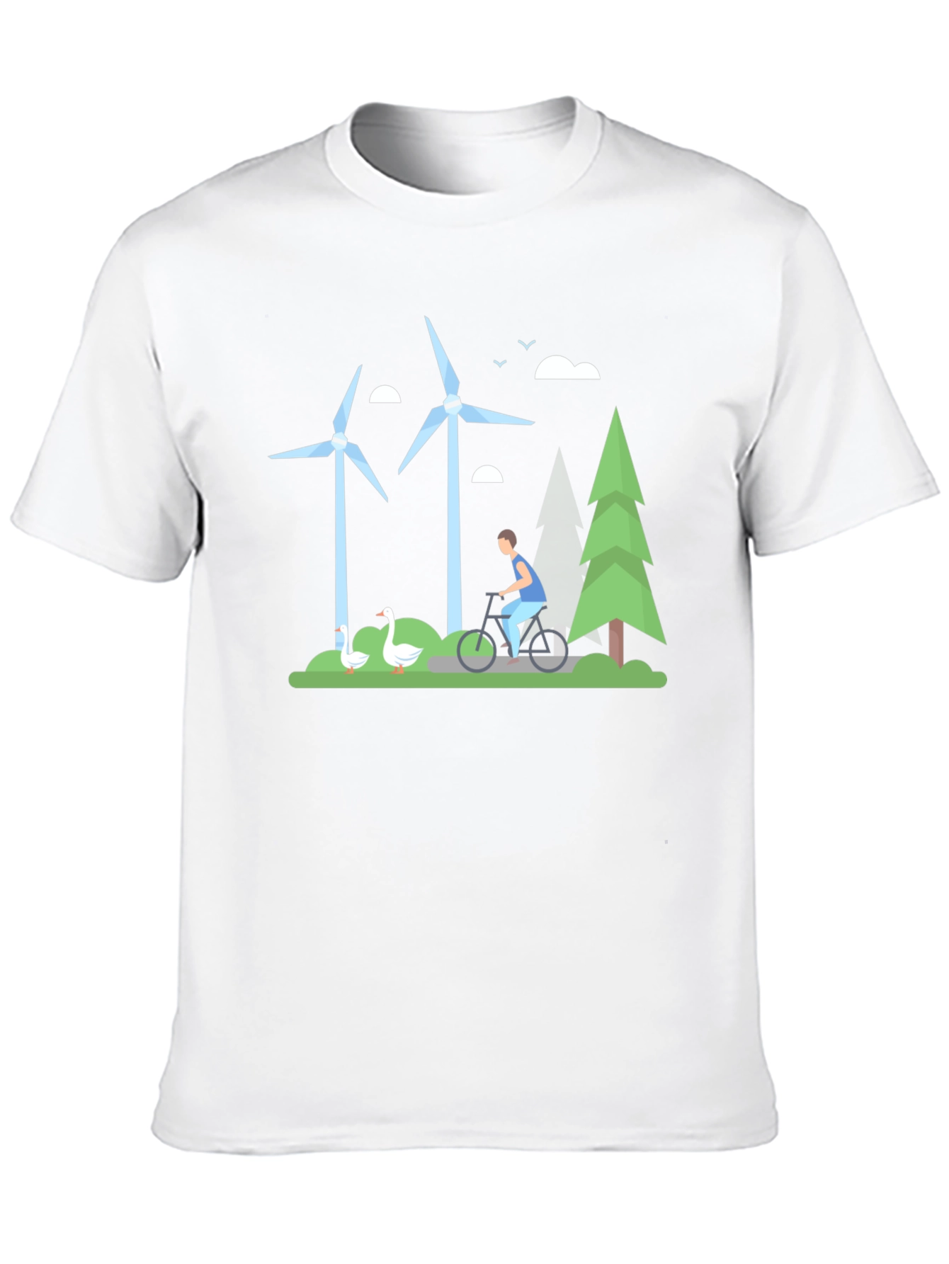 Eco-Friendly T-Shirt with Windmill & Cyclist Graphic