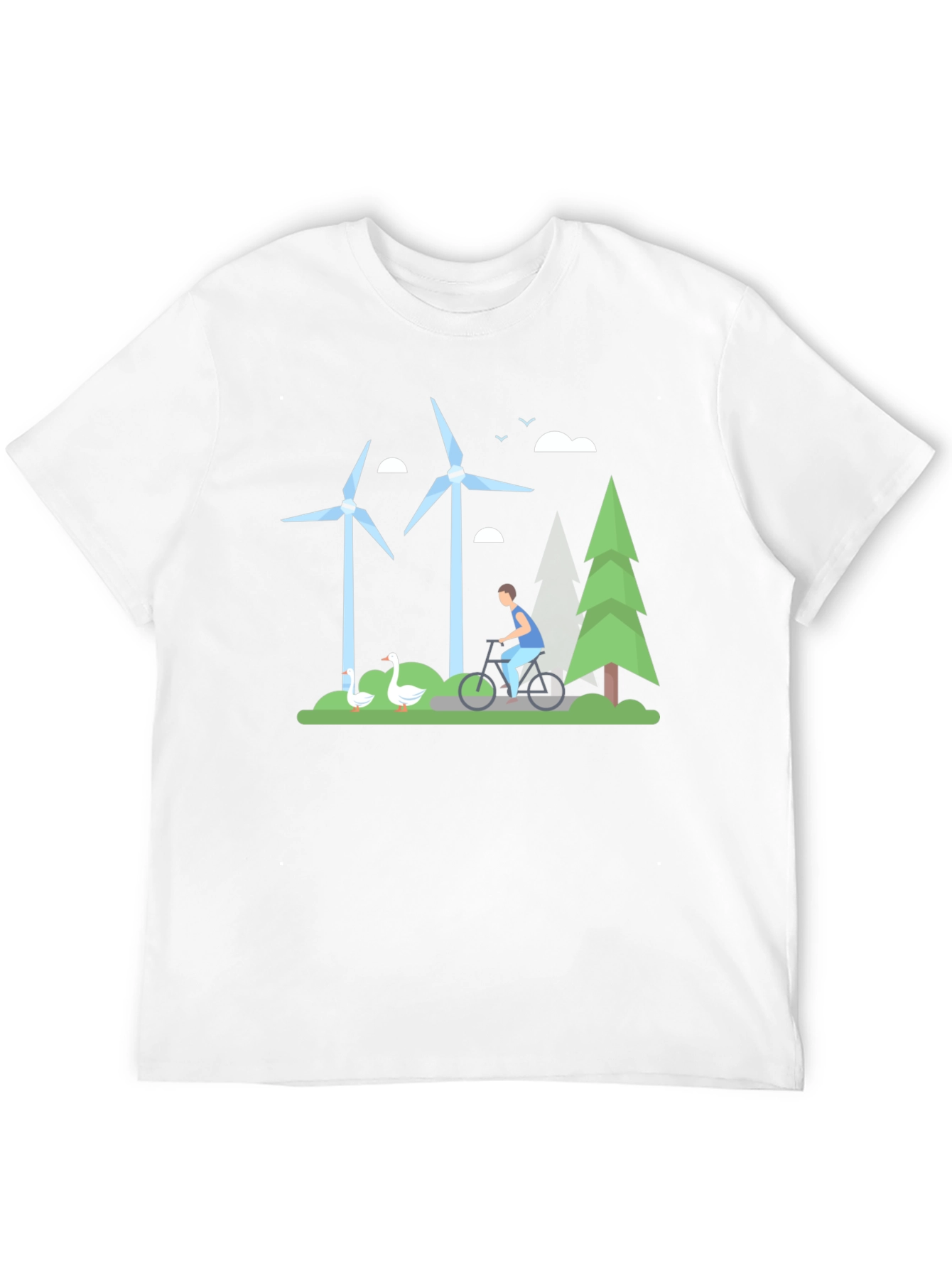 Eco-Friendly T-Shirt with Windmill & Cyclist Graphic