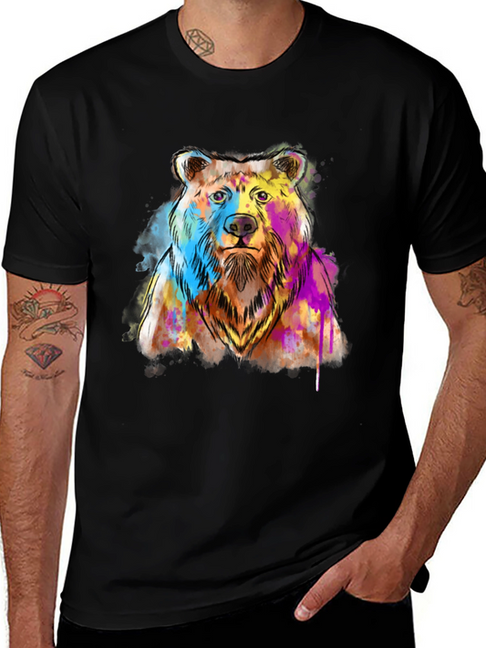 Colorful Bear Graphic Black T-Shirt