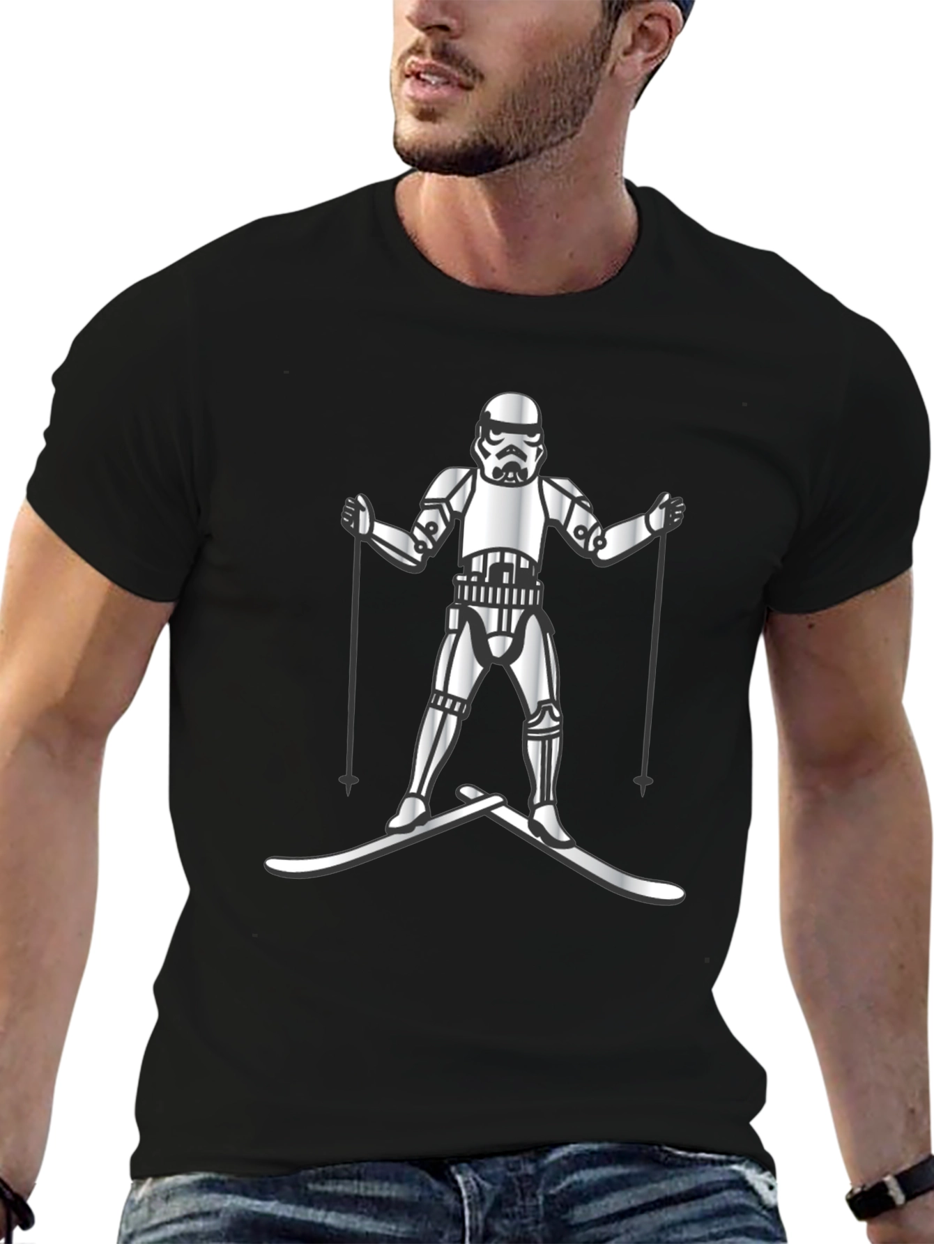 Stormtrooper Skiing Graphic T-Shirt - Black