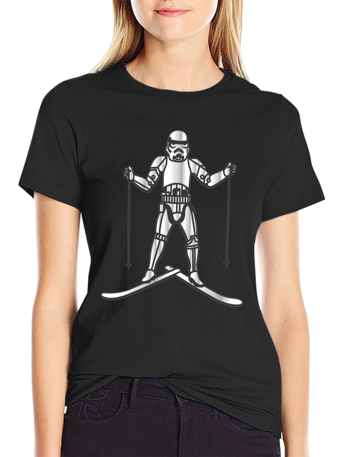Stormtrooper Skiing Graphic T-Shirt - Black